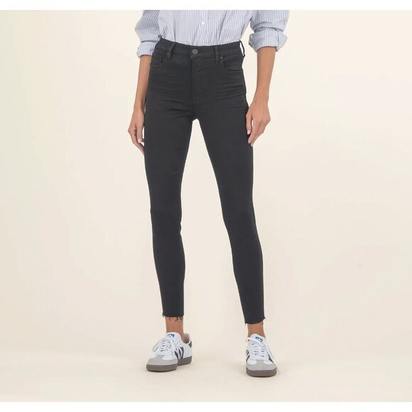 Kut From The Kloth Donna High Rise Ankle Skinny Jeans Black Frayed Hem Size 2P - Picture 1 of 14
